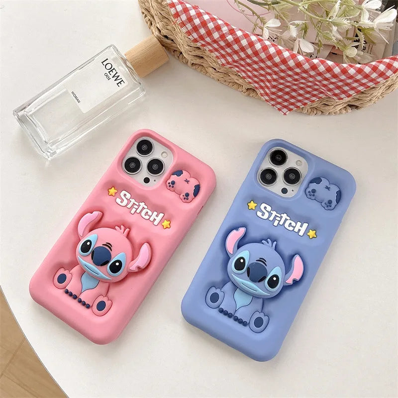 Cute Cartoon Stitch Angel Telescopic Bracket Phone Case For iPhone