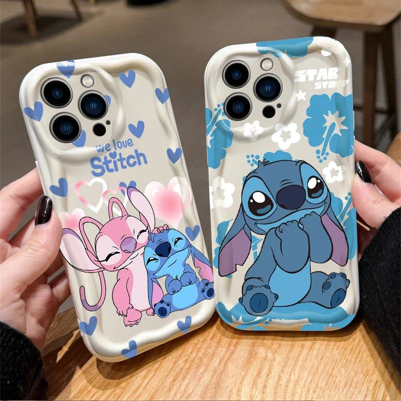 Disney Stitch And Angel White Wave Phone Case For iPhone
