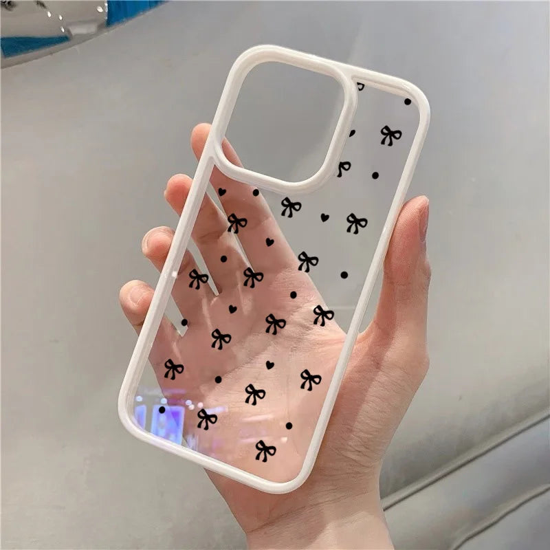 Romantic Heart Black Bow Clear Phone Case