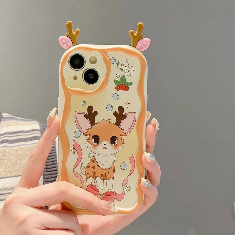 Cute Rubber Elk Ear Fairydust Eye Cartoon Phone Case