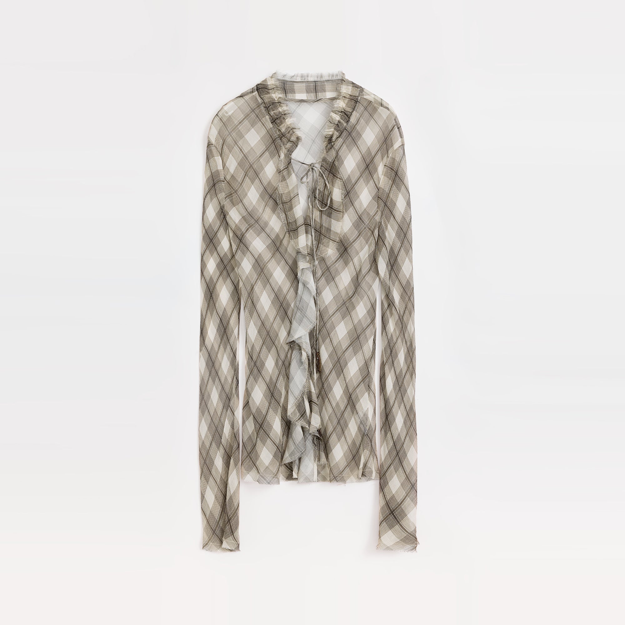 "Fashion Archive" Retro Plaid Light Gauze Cool Slim Shirt-5
