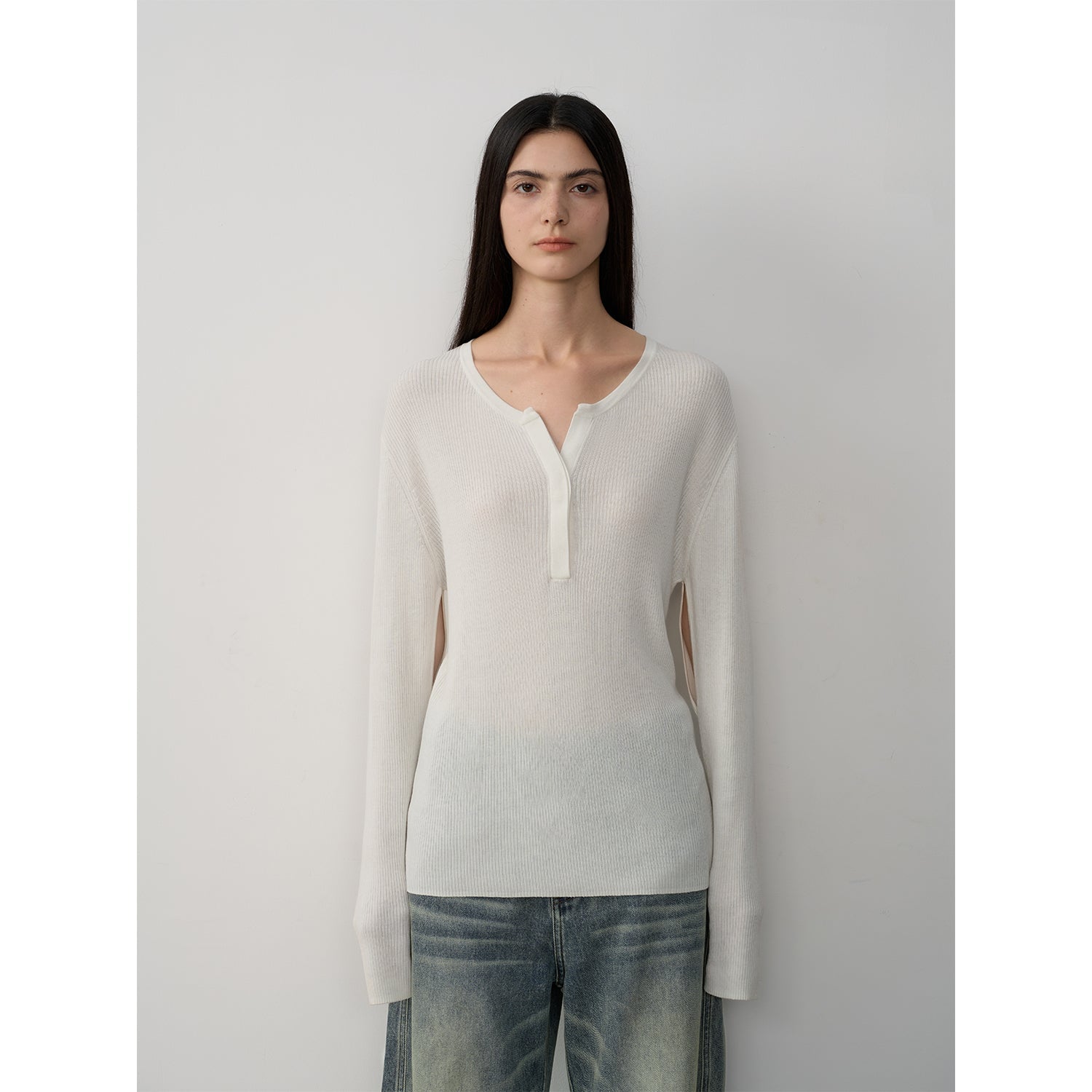 Tencel wool blend long-sleeved sweater thin top"Moonlight Schumann"-3