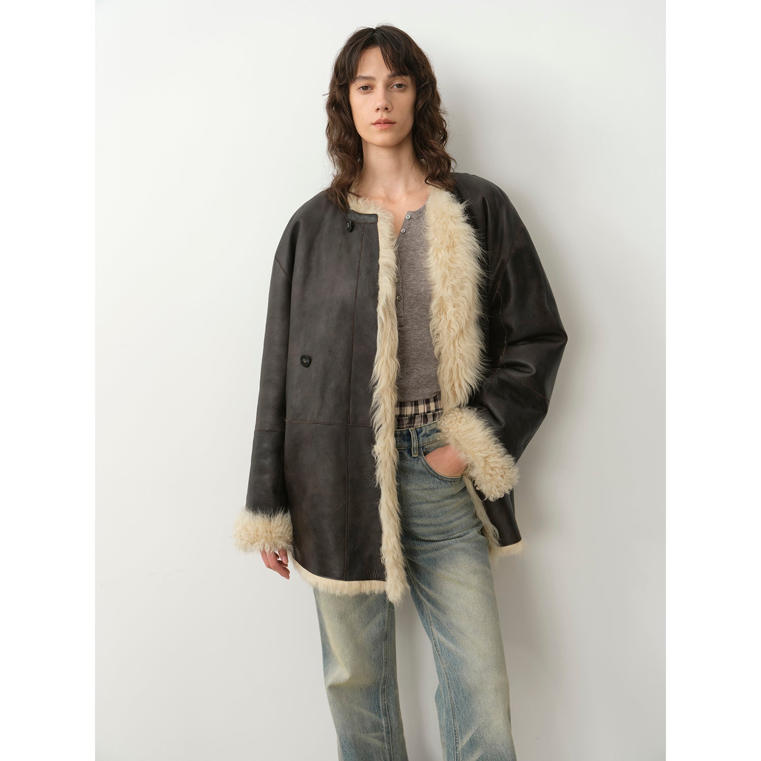 Fireladyfur Women's Reversible Sheepskin Fur Coat"Double-sided Fantasy"-5