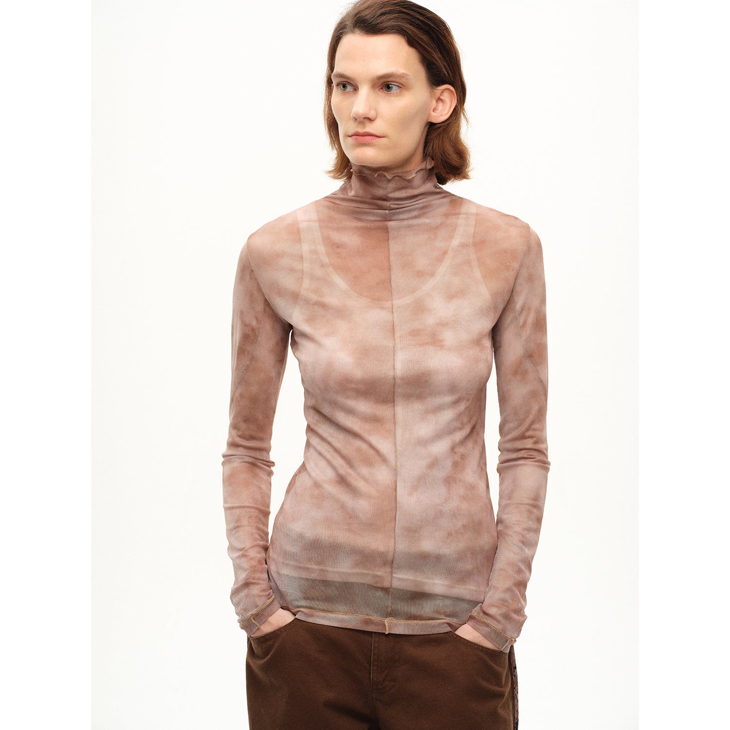 [FF×JW Rich Dusk] Exquisite and fashionable mesh rendering high collar T-shirt bottoming shirt-5