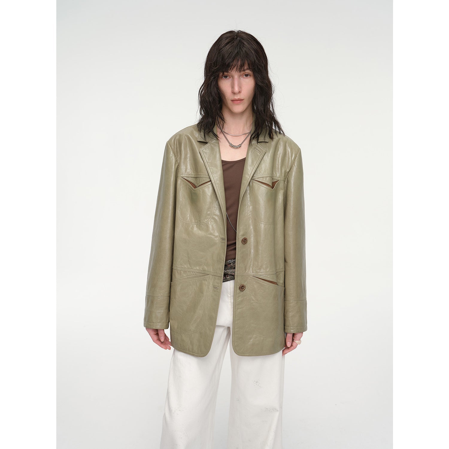 Wide shoulder multi-pocket suit waxed leather jacket "Windsor Past"-0