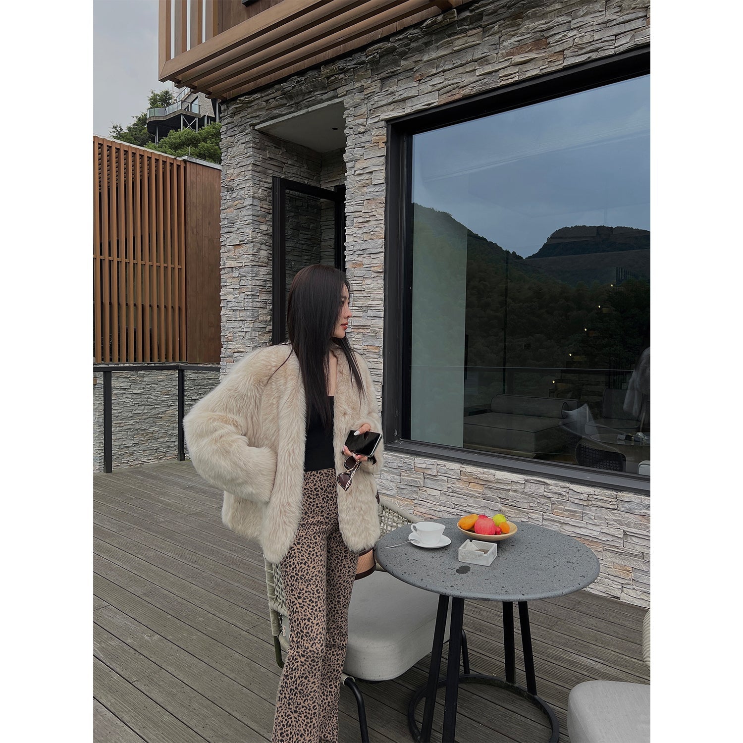 "Night in Paris" imported Tuscan sheepskin women's V-neck age-reducing lamb fur coat-1