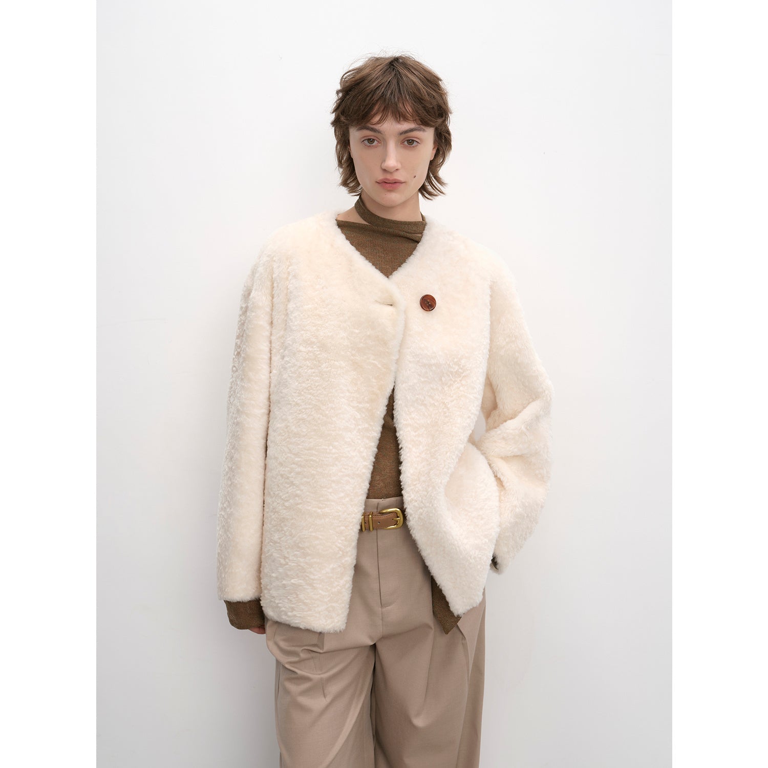 "Urban Home" Imported Merino Wool Fur Sheepskin Jacket for Women-0