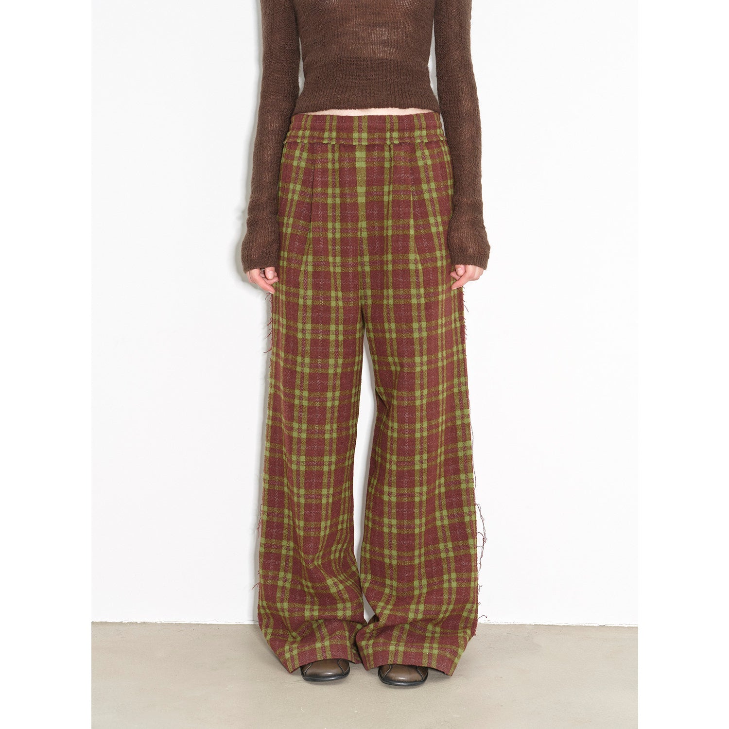 Fireladyfur Women's Low-Rise Plaid Tweed Wide-Leg Trousers"Vintage Opportunity"-1