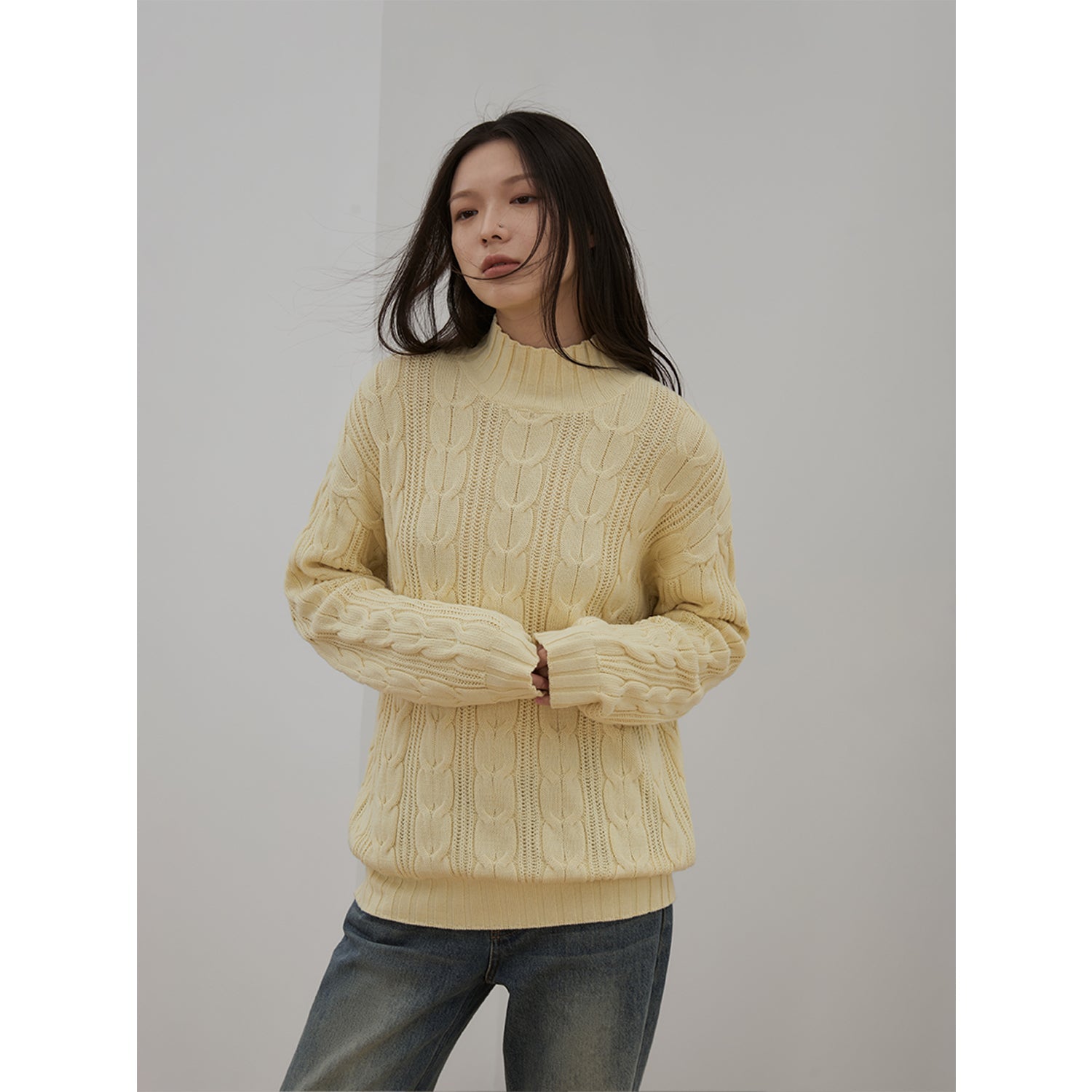 Women’s Merino Wool Twisted Oversized Sweaters Turtleneck Long Sleeve Top，“Autumn Moon Star Sea”-3