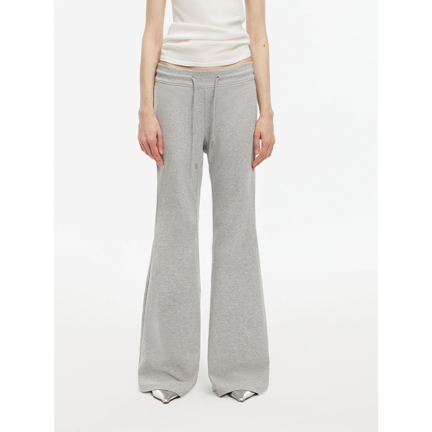 "American High Street" air-spun OE cotton fashionable low-rise fit wide waist drawstring flared pants-1