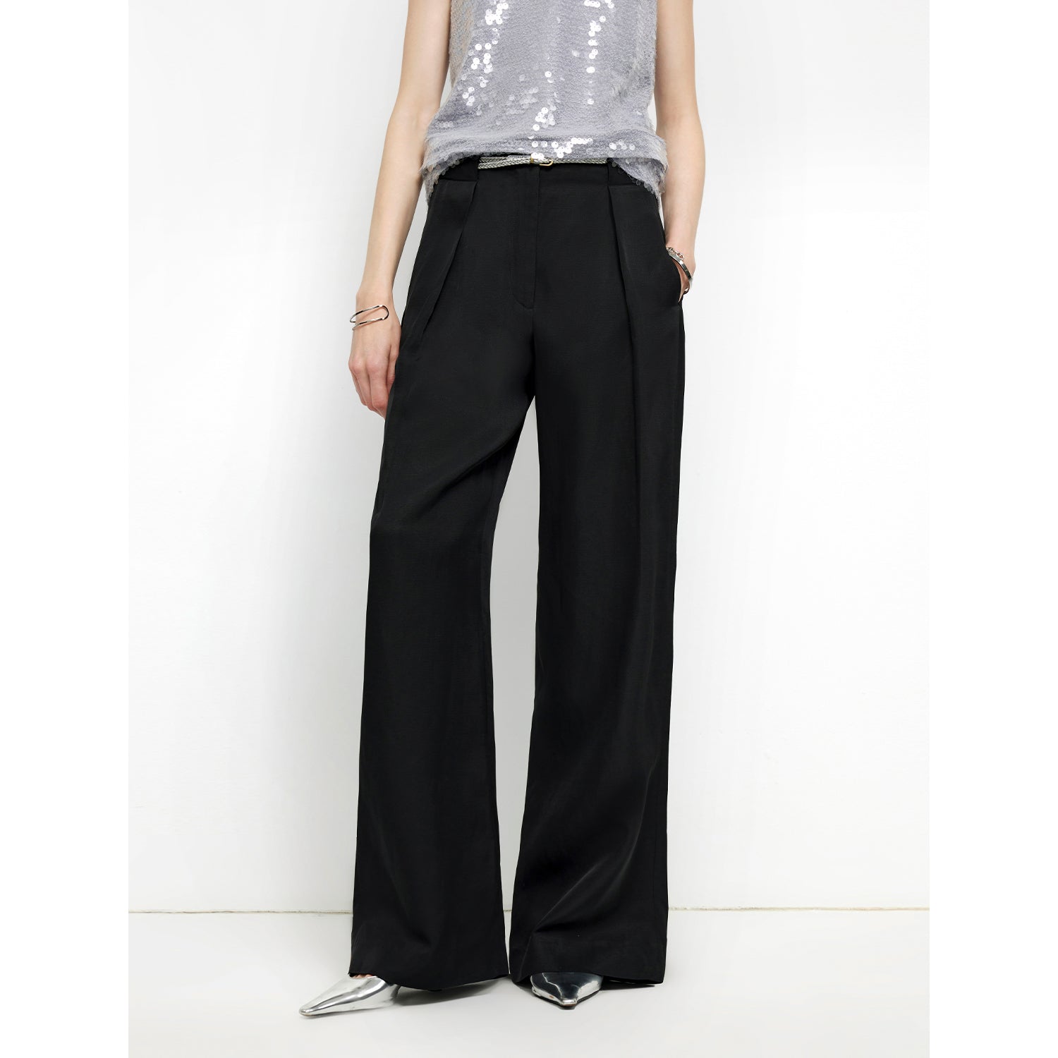 Acetate Linen Old Money-Inspired Draped Mid-Waist Single-Pleat Straight-Leg Wide-Leg Casual Pants"Relaxed Old Money"-5