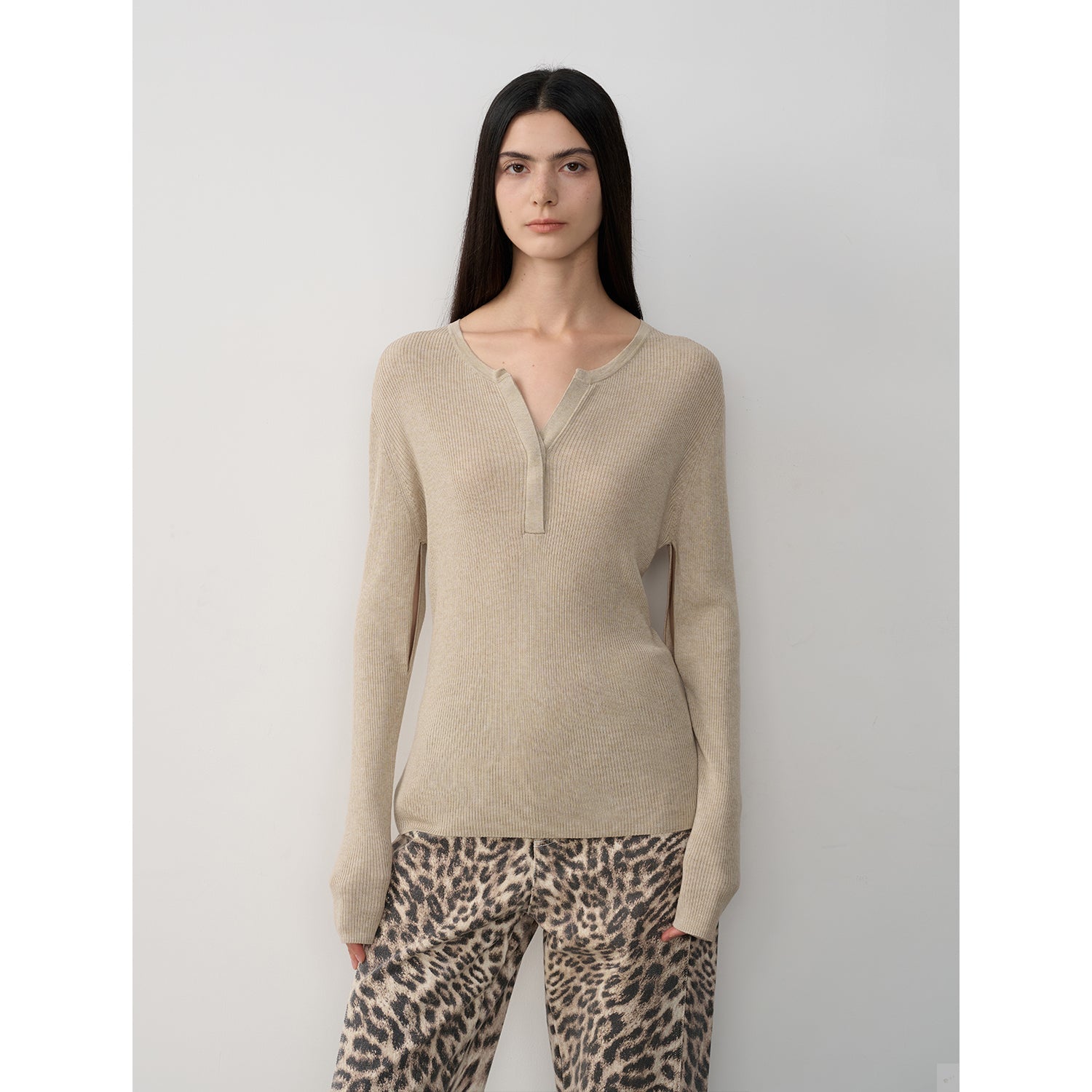 Tencel wool blend long-sleeved sweater thin top"Moonlight Schumann"-5