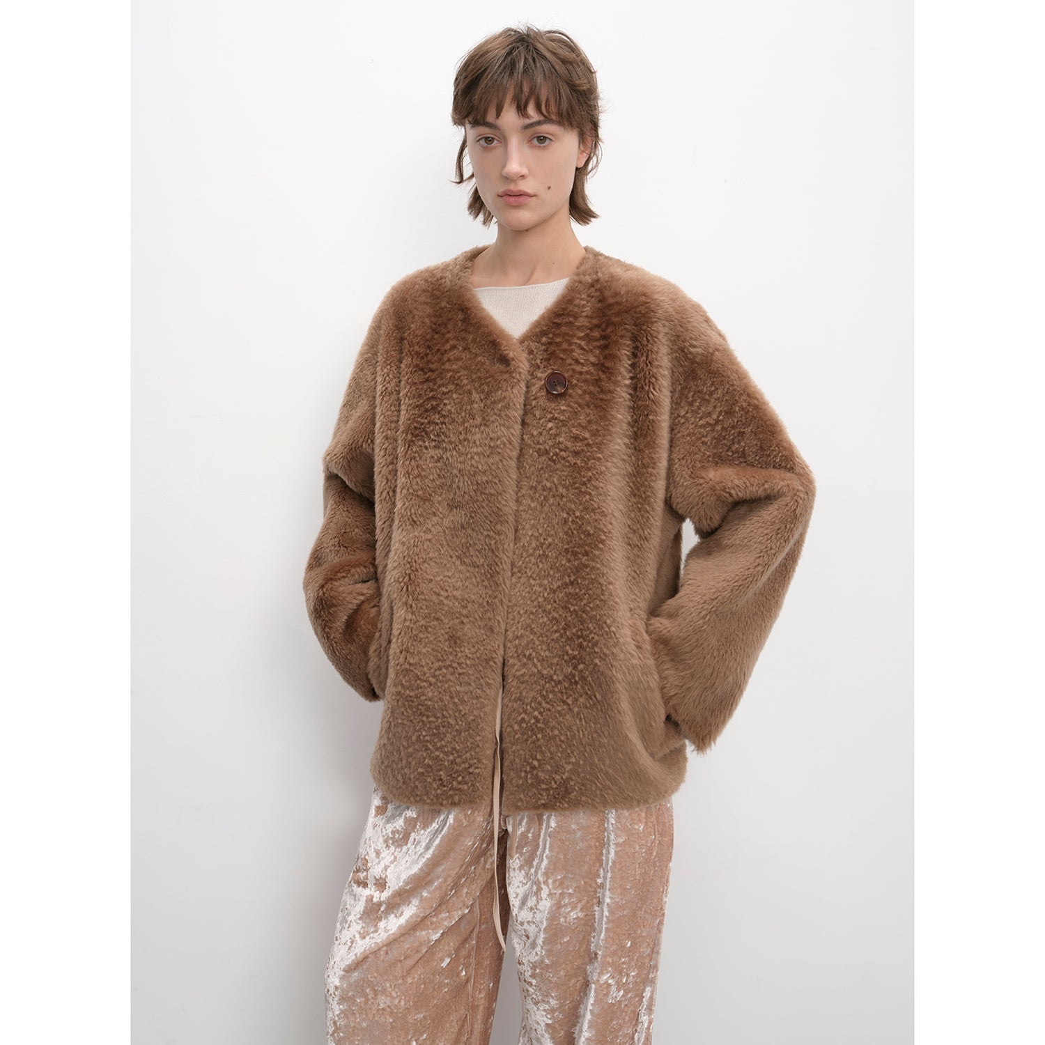"Urban Home" Imported Merino Wool Fur Sheepskin Jacket for Women-1