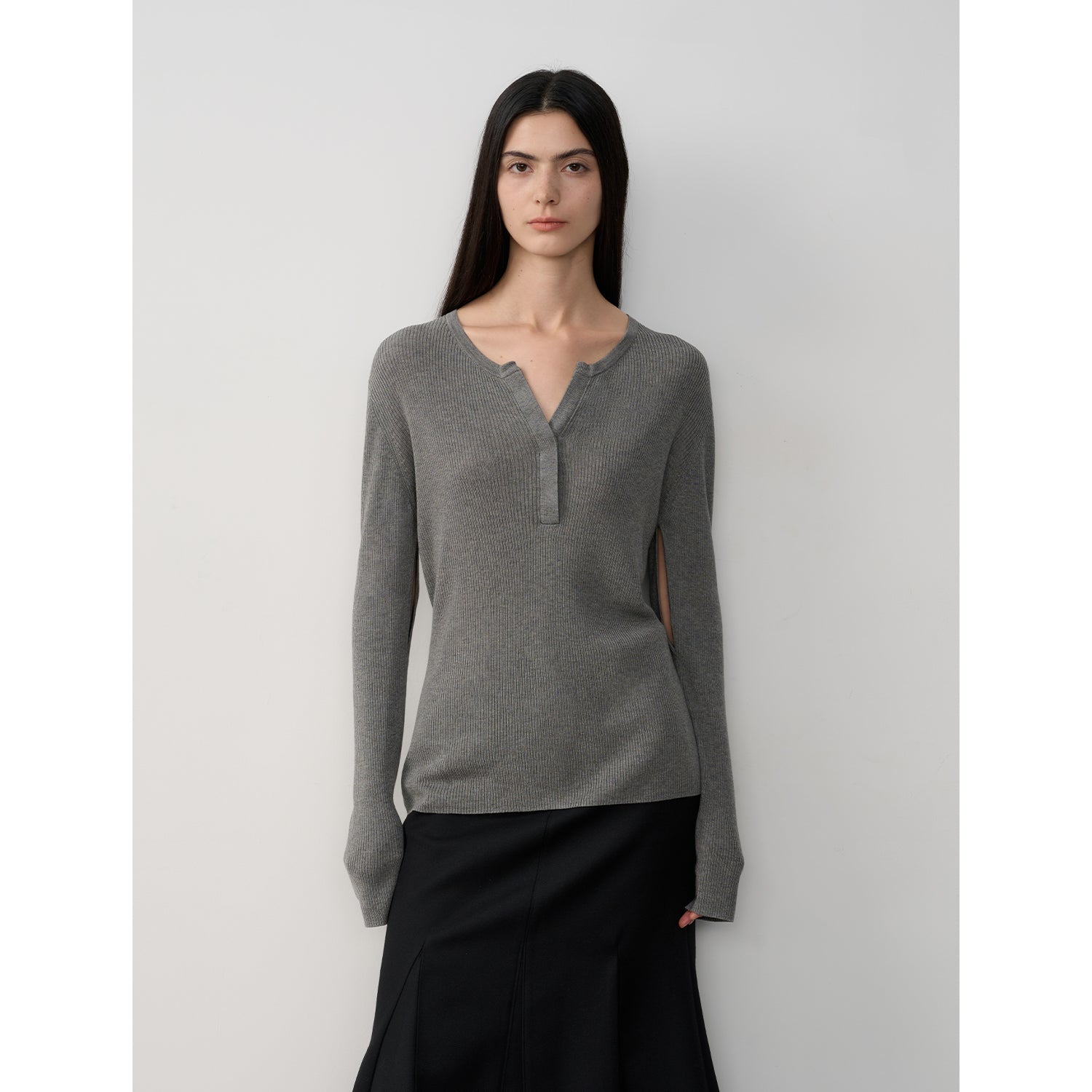 Tencel wool blend long-sleeved sweater thin top"Moonlight Schumann"-6