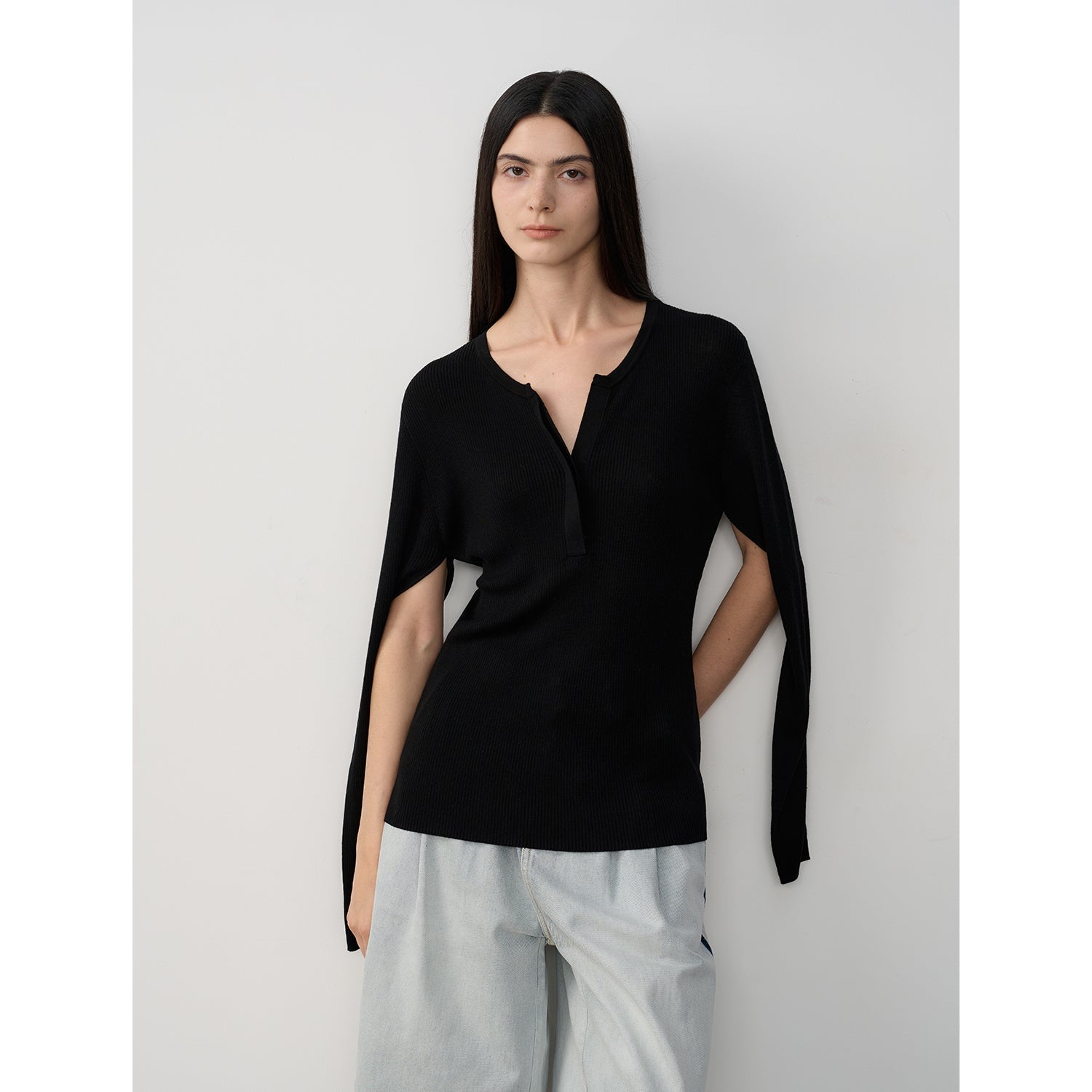 Tencel wool blend long-sleeved sweater thin top"Moonlight Schumann"-0
