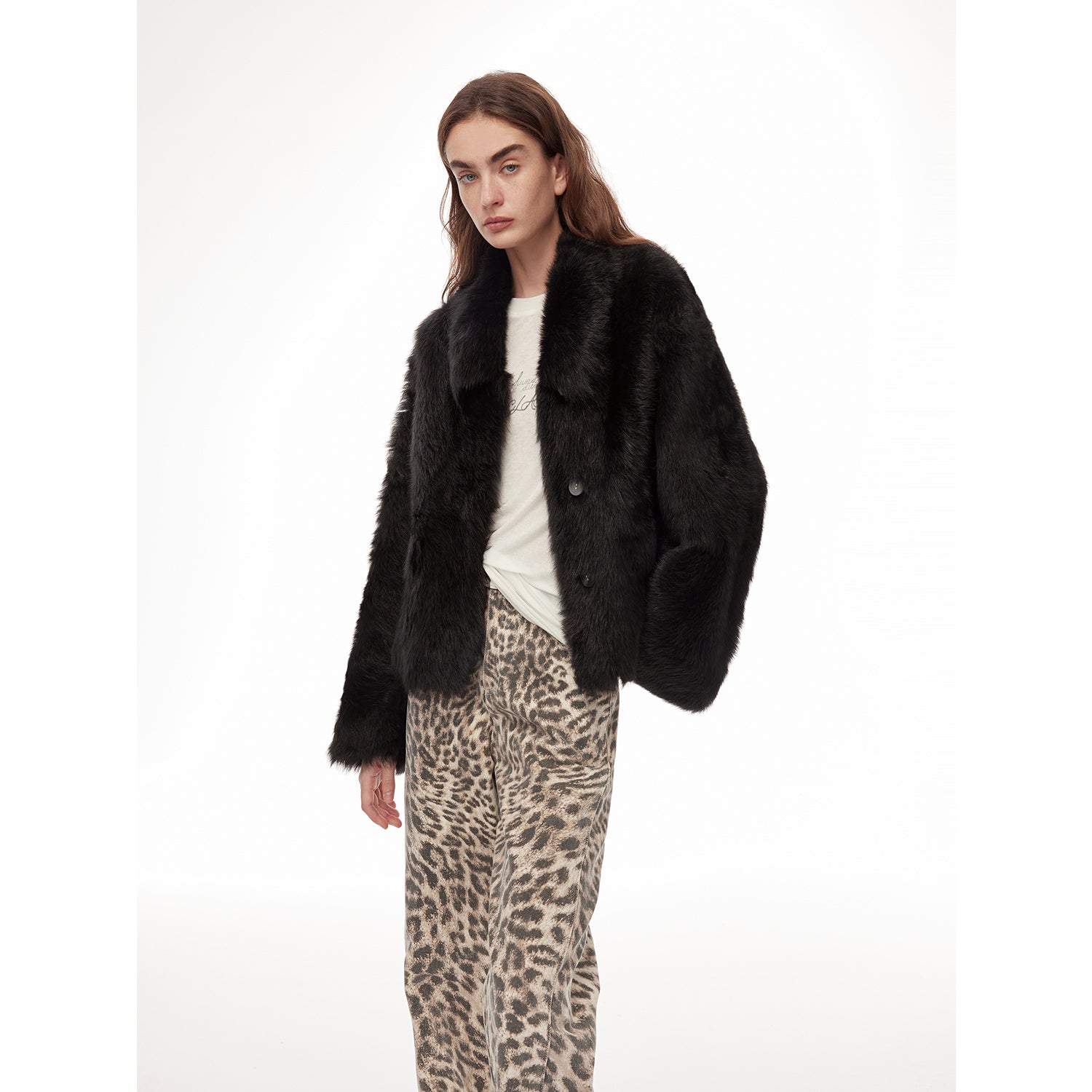 "Dream Walk" long lapel Tuscan wool sheepskin short fur coat for women-6