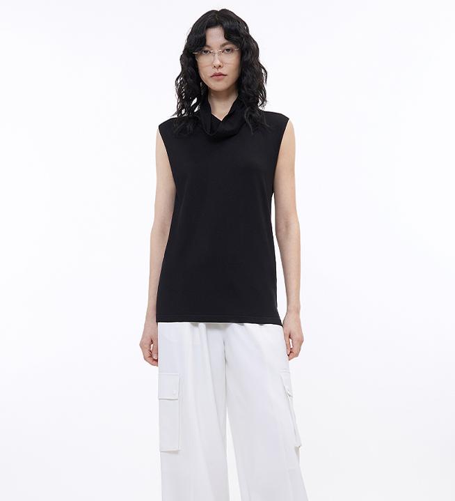 Triacetate mixed tencel high collar knitted sleeveless vest-1