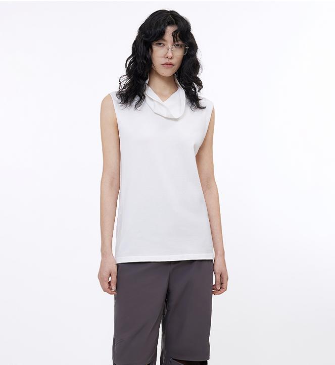 Triacetate mixed tencel high collar knitted sleeveless vest-5