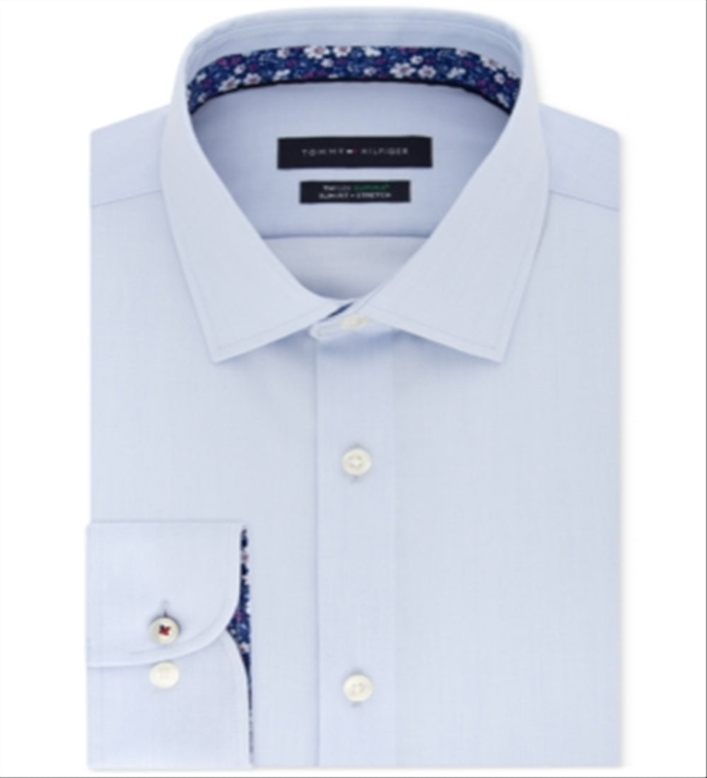 Tommy Hilfiger Men's Button Down Cotton Blend Slim Fit Shirt Blue Size 34-35 by Steals