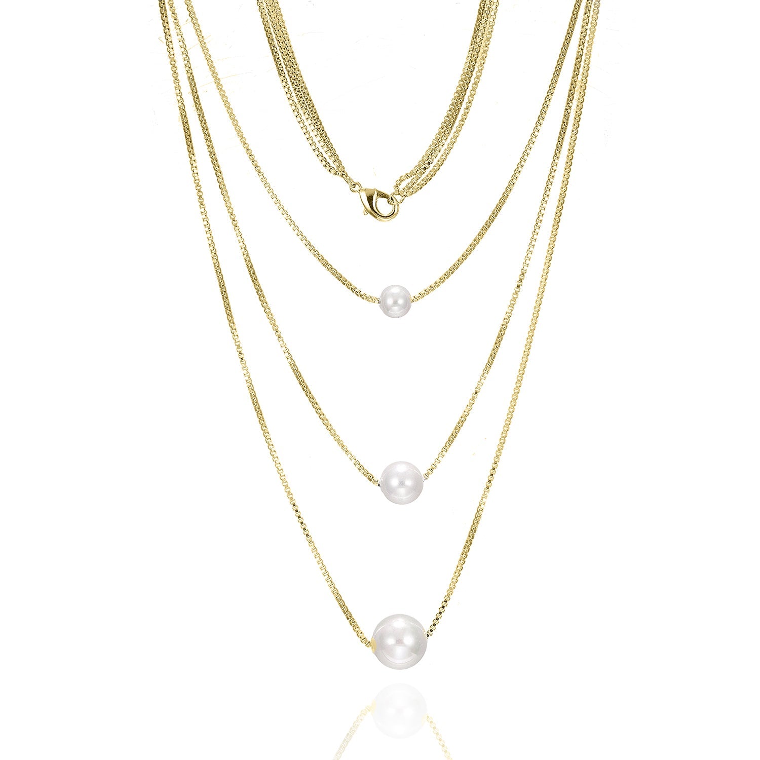 Gold Triple Pearl Pendant Chain Necklace - Adina's Jewels