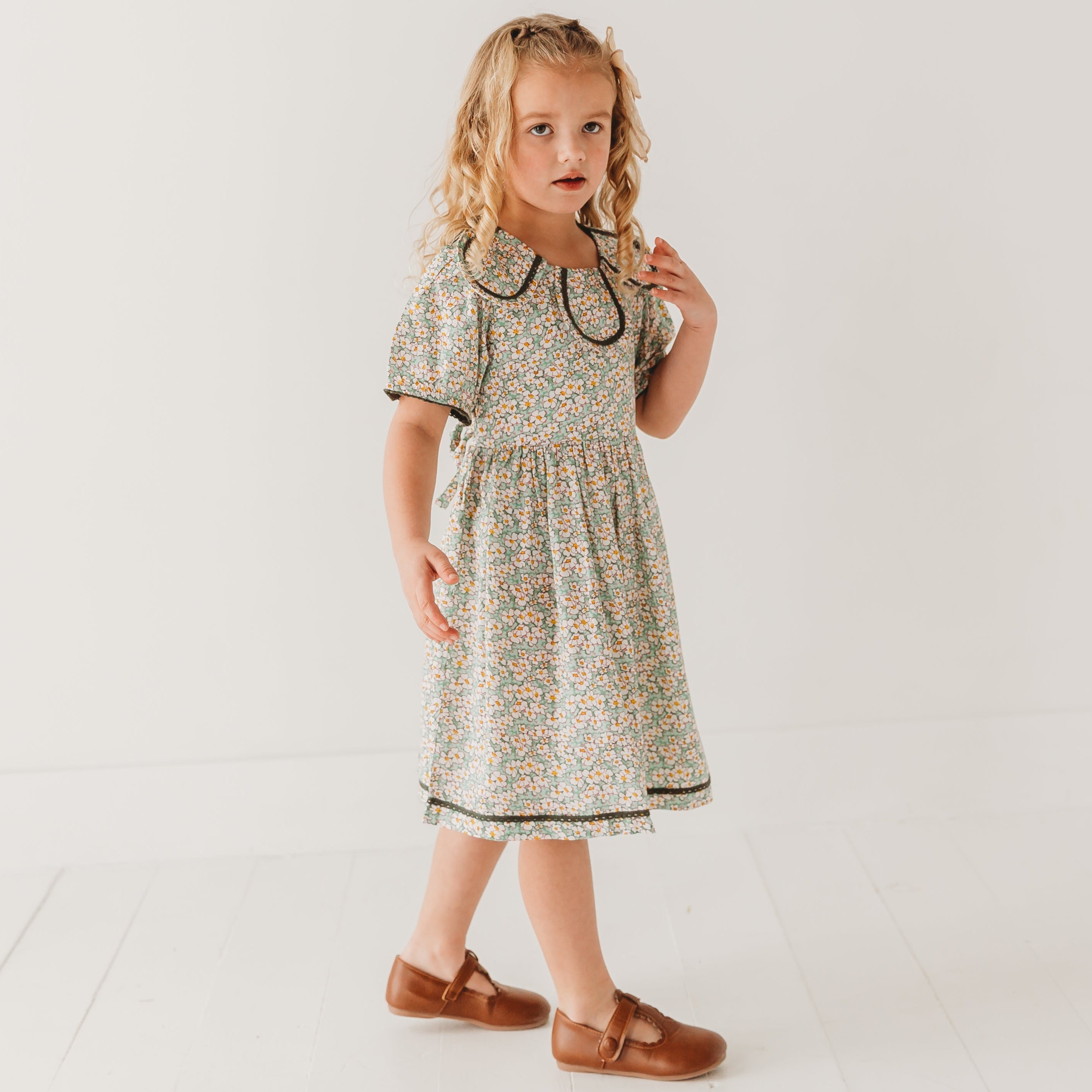 Green Floral Printed Dress with Lace Detail