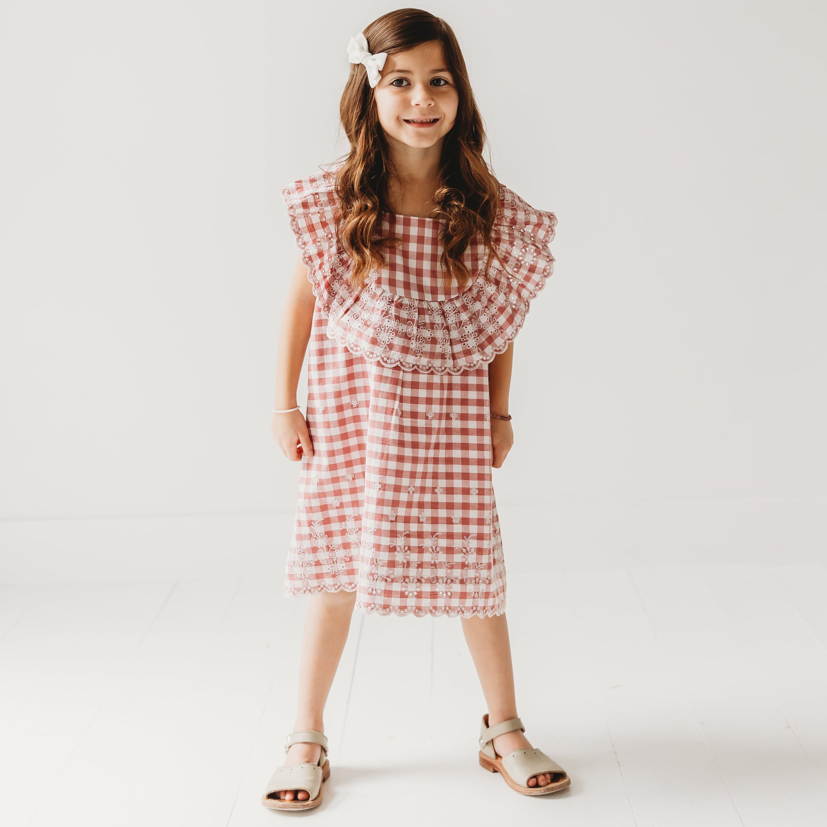 Pink Gingham Schiffli Embroidery Mia Dress
