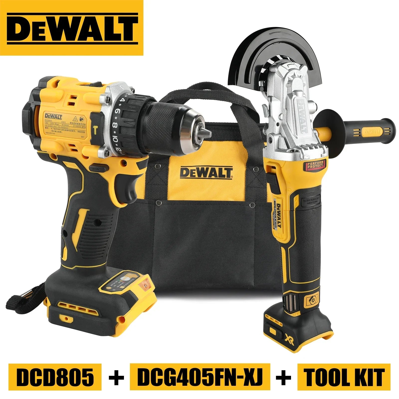 DEWALT Power Tool Bundle - DCD805, DCF805, DCF922, DCG405fn & 405nt and tool kit- Perfect for DIY and Professional Use