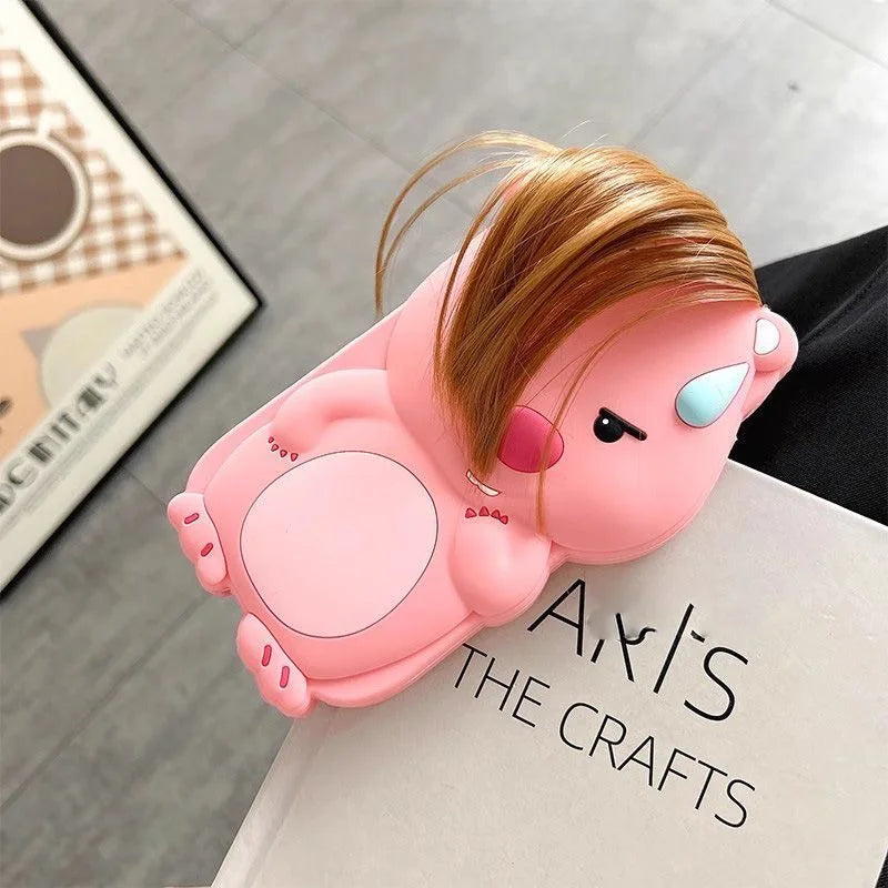 Funny True Braided Hair Loopy Cartoon Silicon Soft Back Phone Case