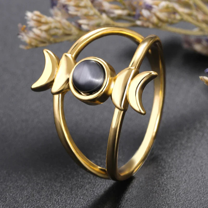 Sheen Obsidian Moon Phase Ring