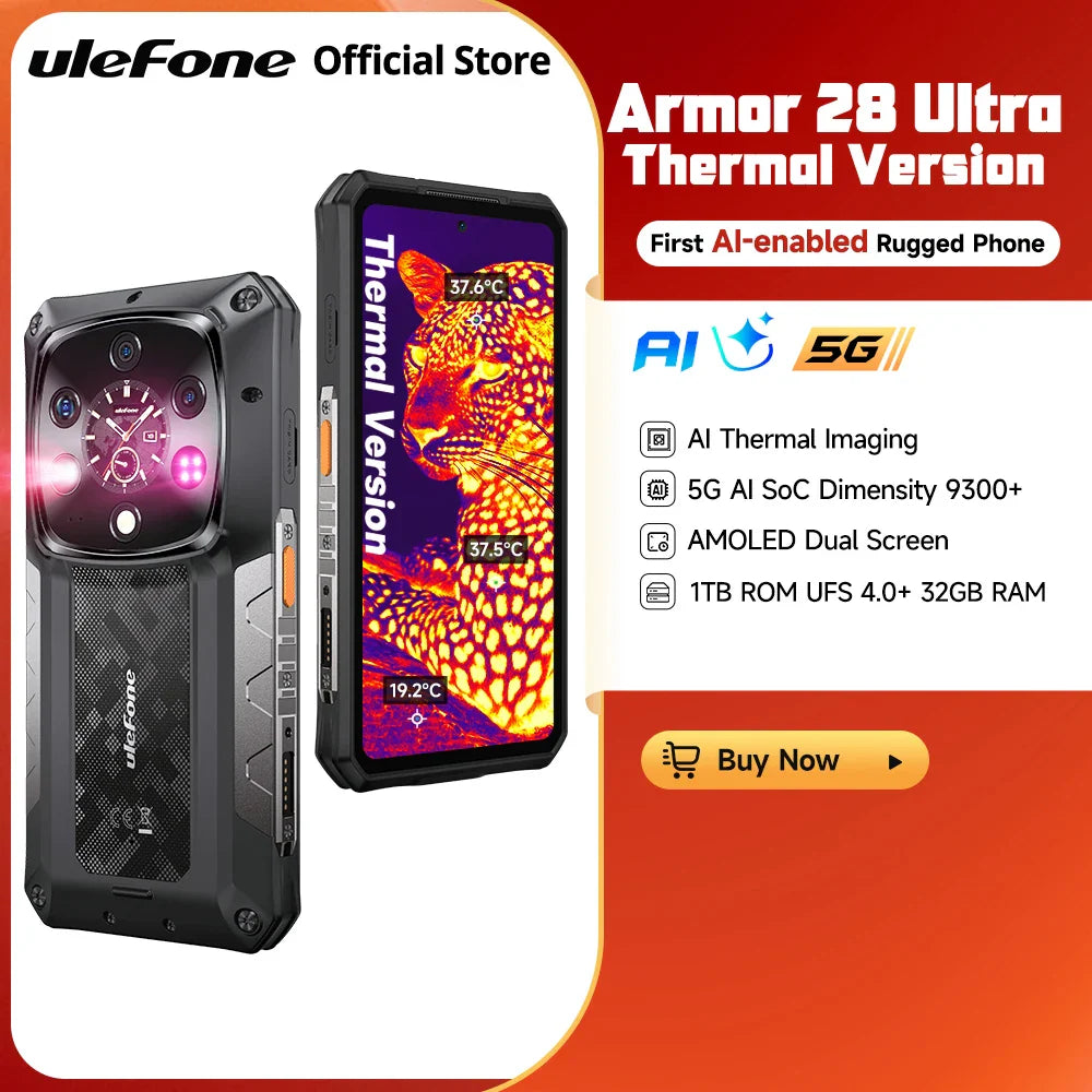 Ulefone AI Armor 28 Ultra 5G Thermal Imaging Rugged Phone MTK Dimensity 9300+ AMOLED Android Smartphone 1TB ROM