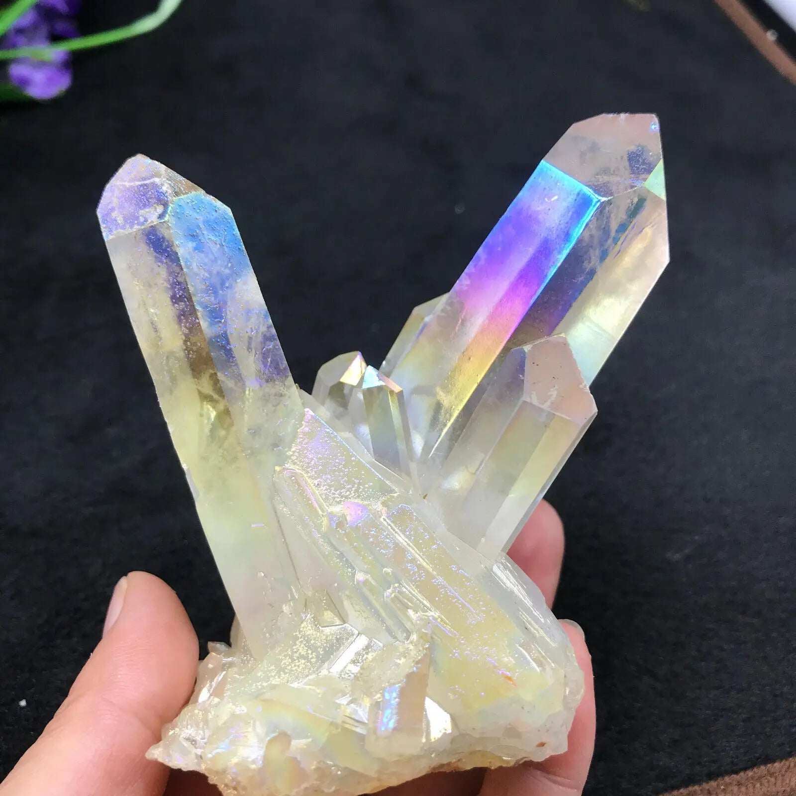 Rainbow Angel Aura Quartz Crystal Cluster