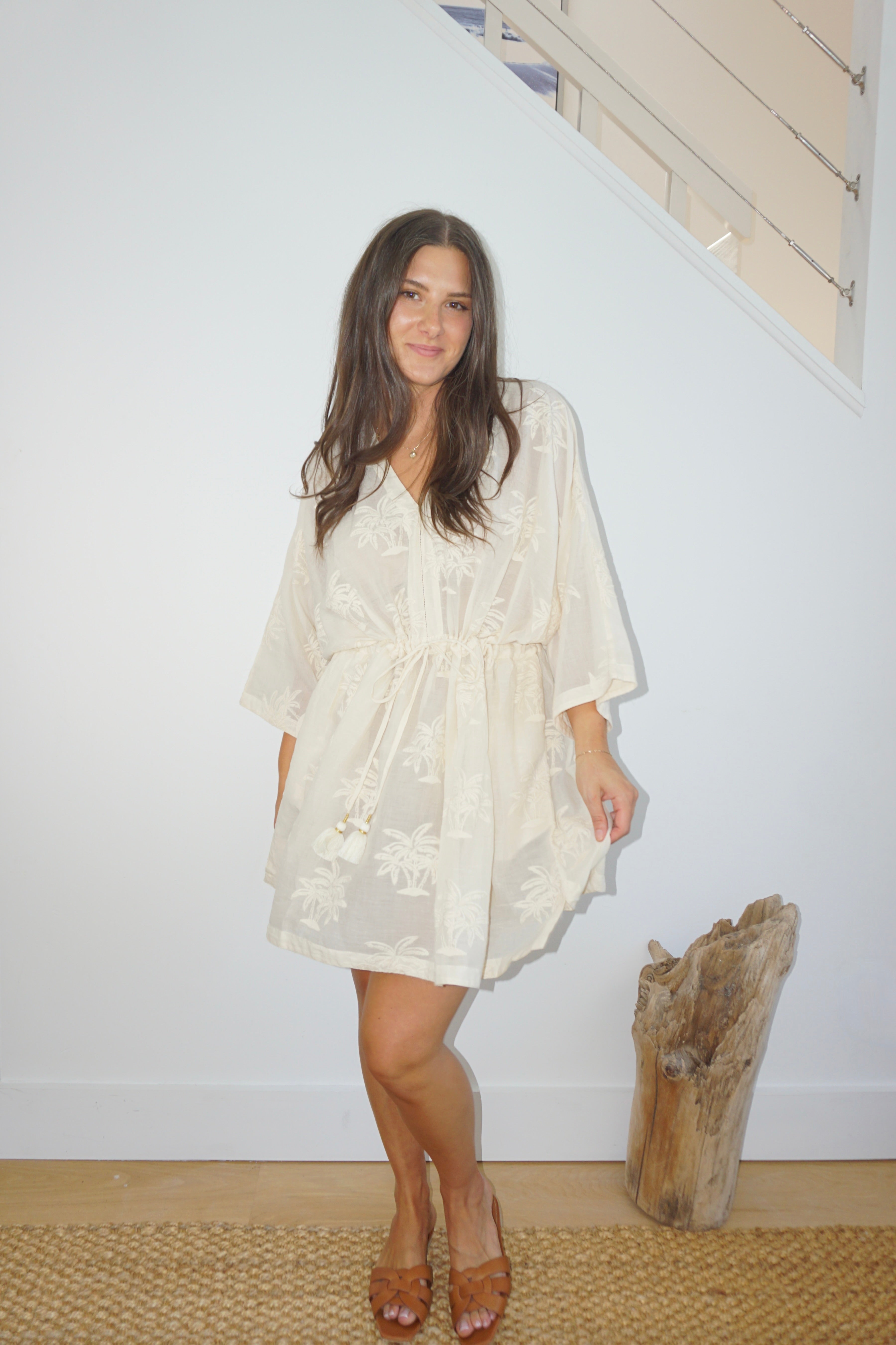 Savannah Kaftan in Cream Palm Embr