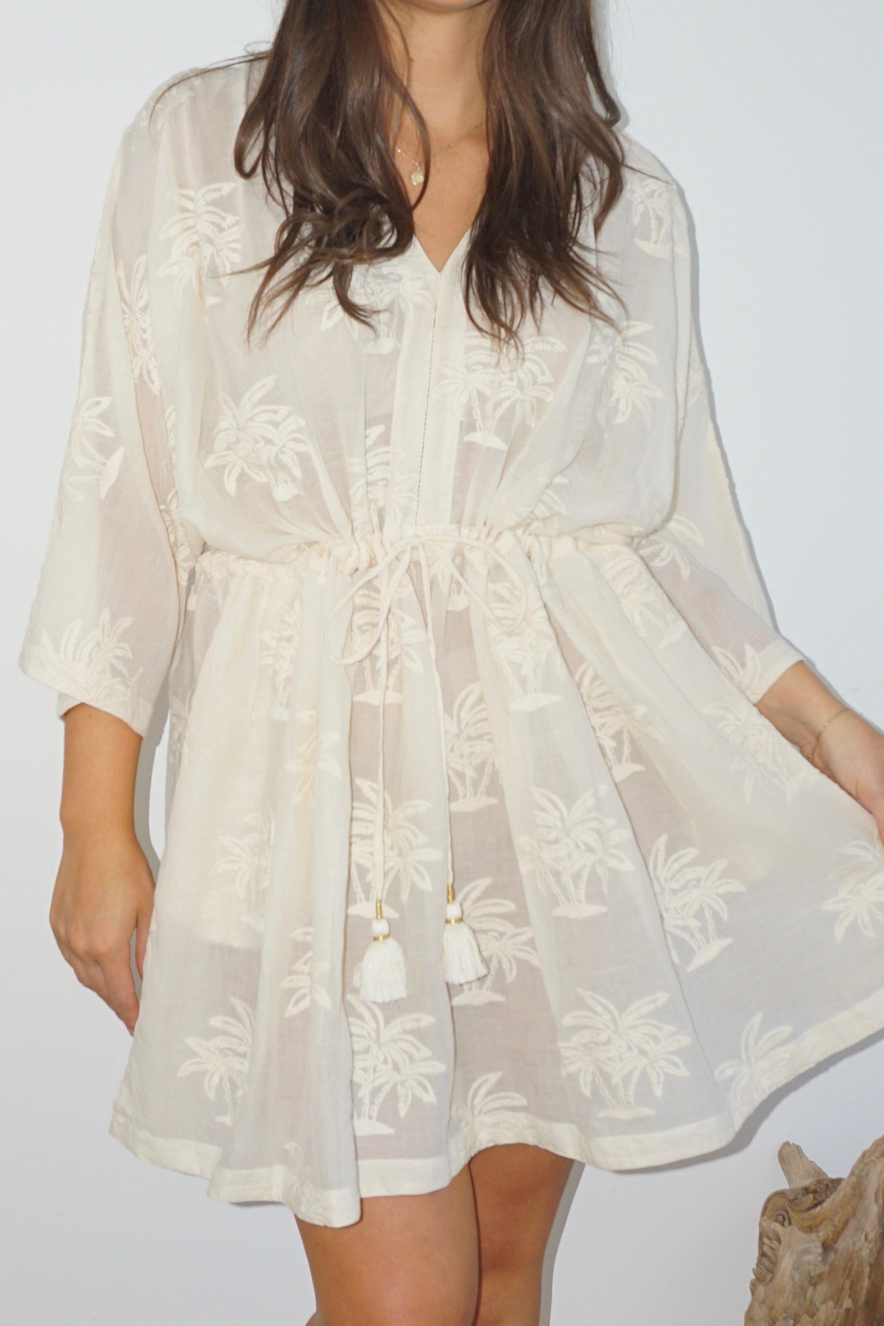 Savannah Kaftan in Cream Palm Embr