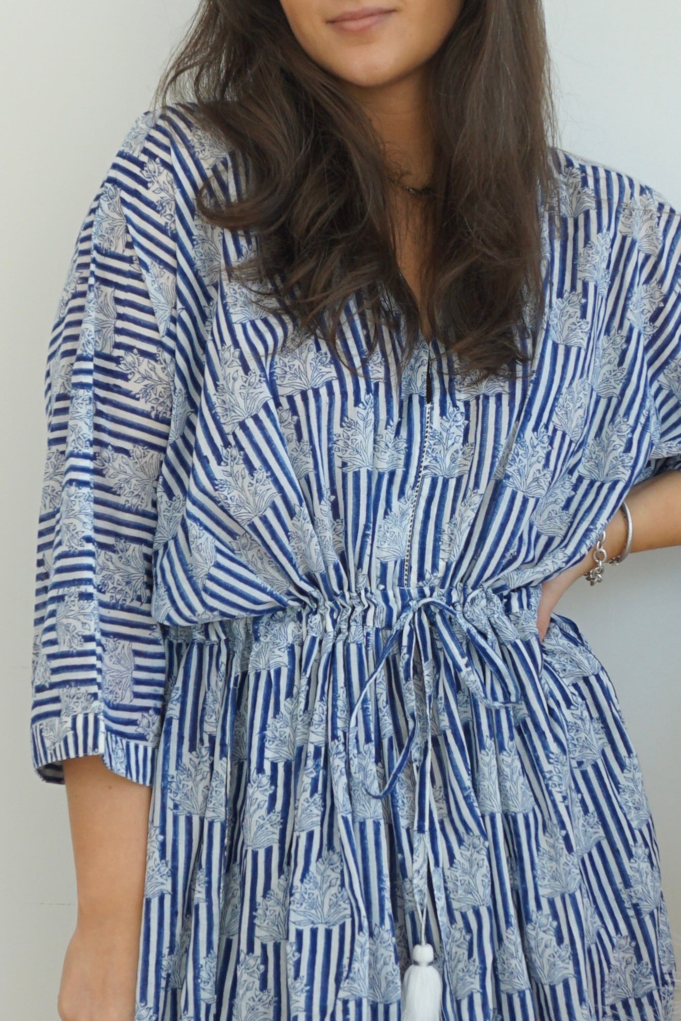 Savannah Mini Kaftan - Navy Block Stripe
