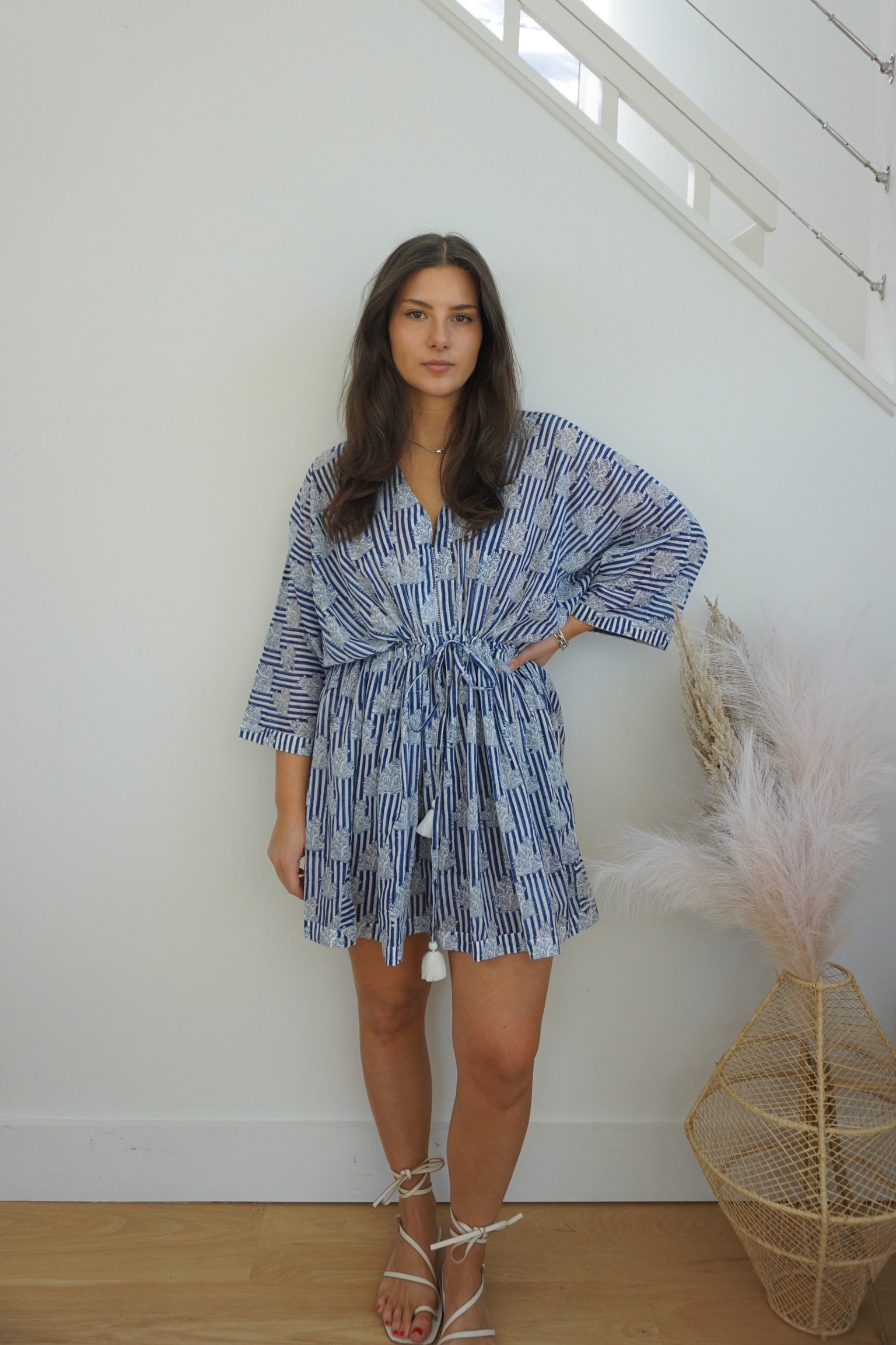Savannah Mini Kaftan - Navy Block Stripe