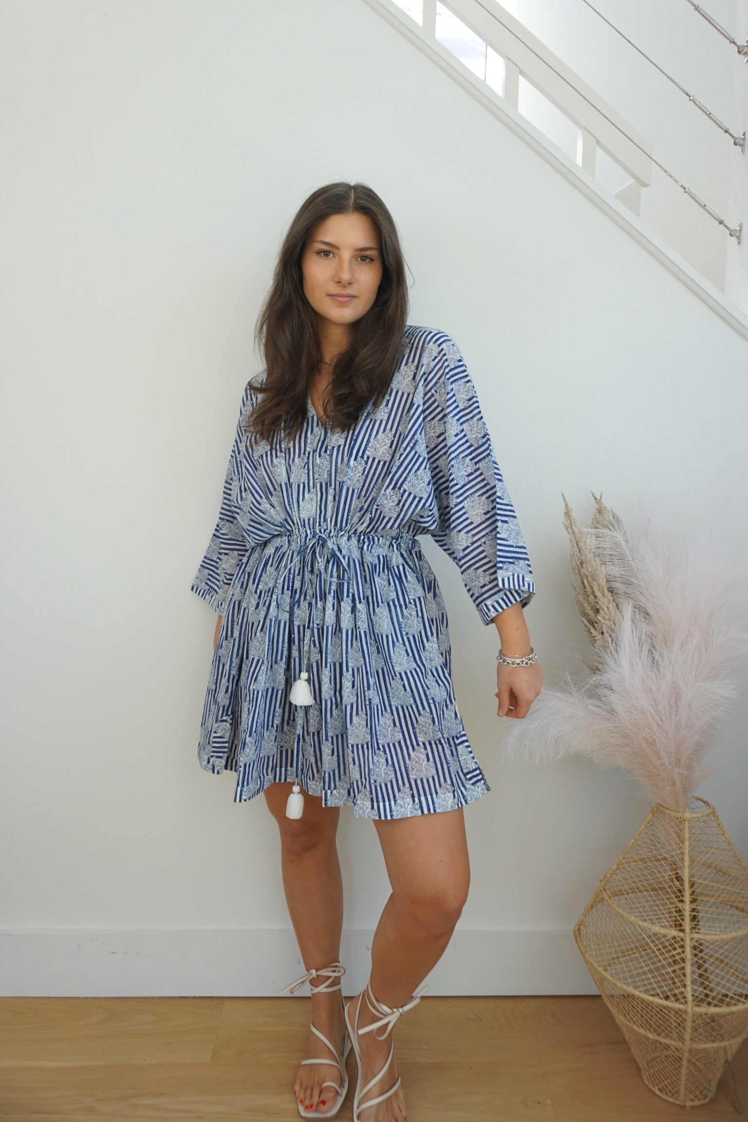 Savannah Mini Kaftan - Navy Block Stripe