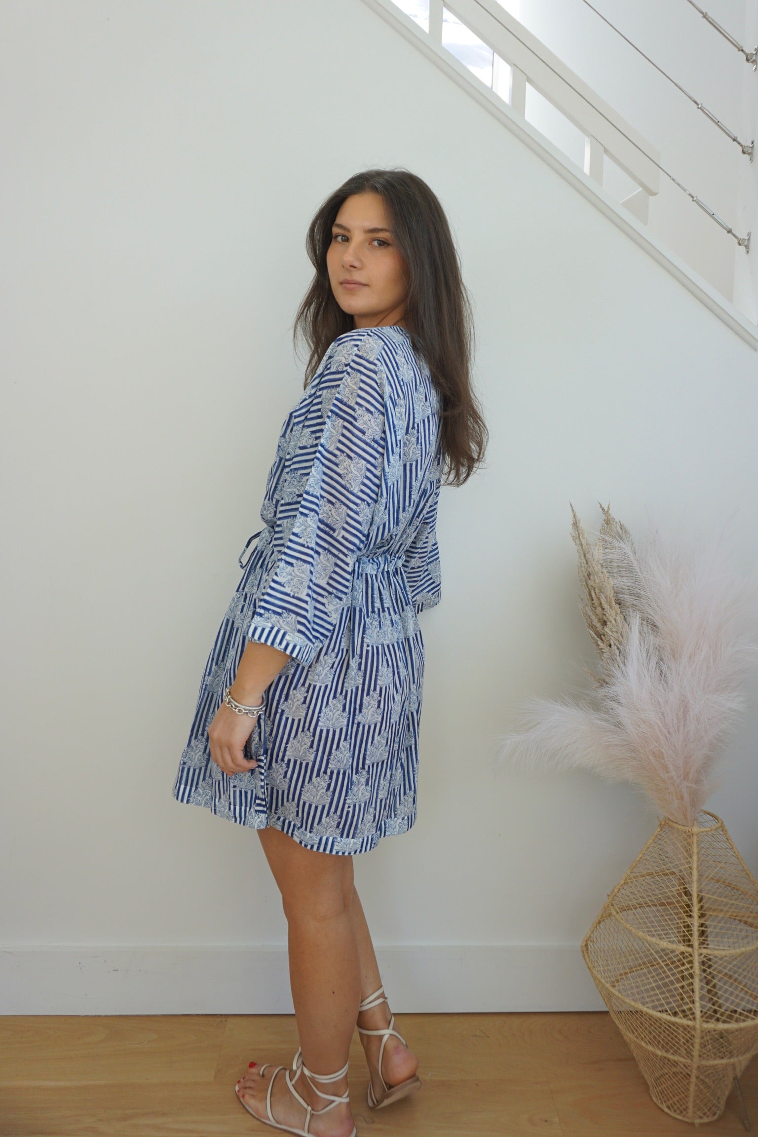 Savannah Mini Kaftan - Navy Block Stripe