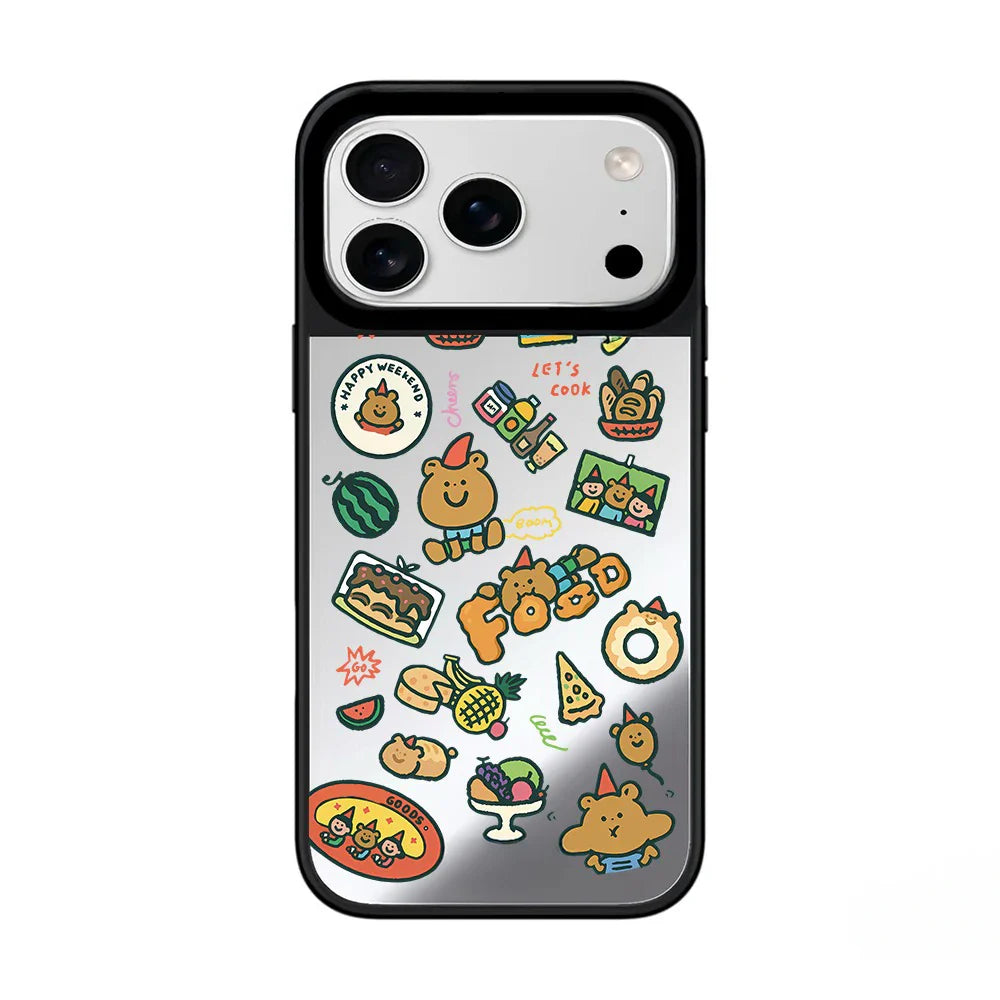 Cartoon Chef Bear Mirror Surface Black Border Magnetic Phone Case For iPhone