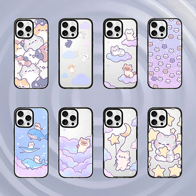 Cartoon Cloud Cat Black Acrylica Border Magnetic Case For iPhone