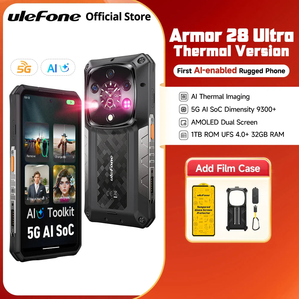 Ulefone AI Armor 28 Ultra 5G Thermal Imaging Rugged Phone MTK Dimensity 9300+ AMOLED Android Smartphone 1TB ROM
