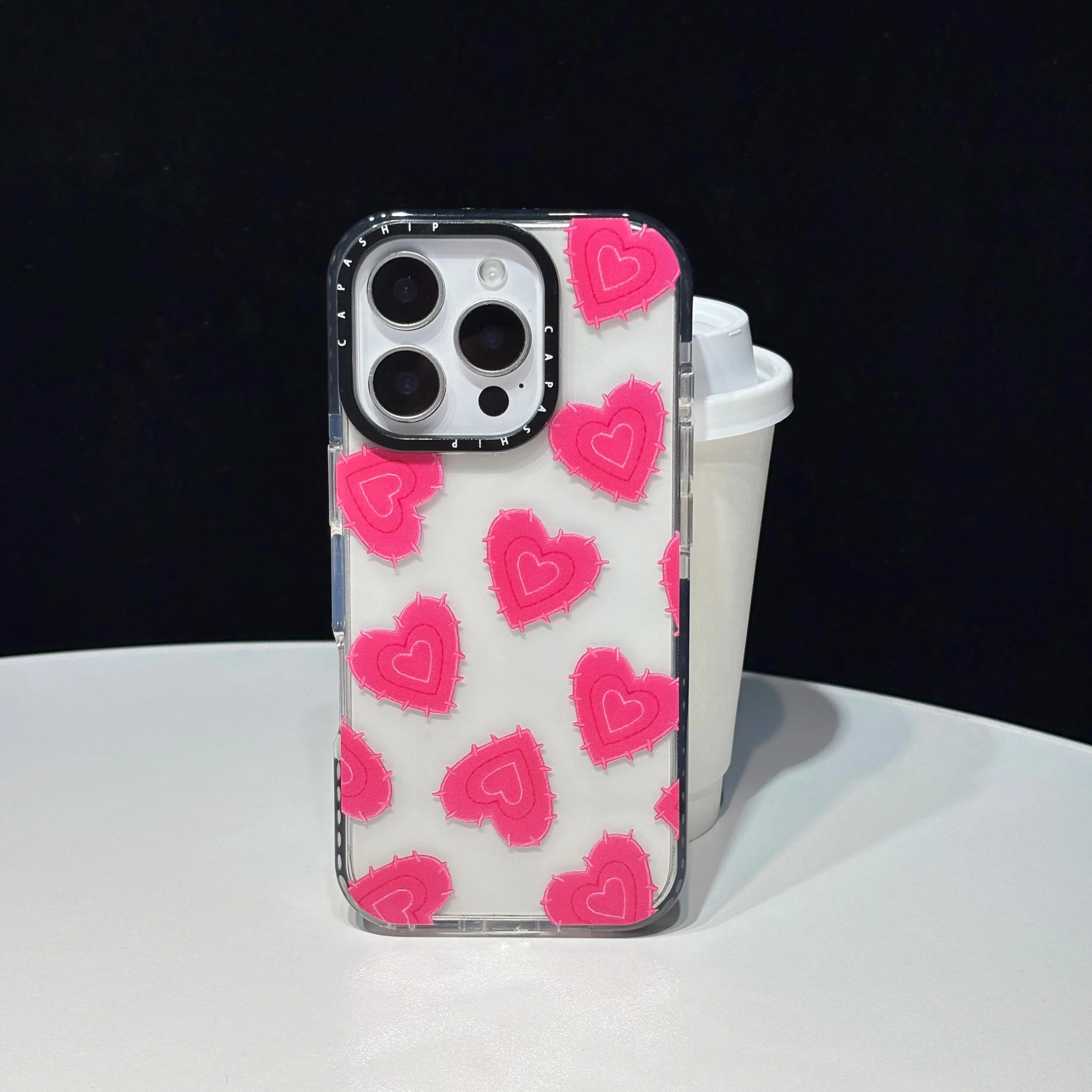 Rose Red Thorny Heart Pattern Transparent Phone Case For iPhone