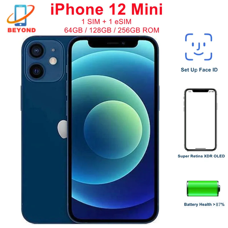 (Refurbished) Apple iPhone 12 Mini 64GB 128GB 256GB ROM 4GB RAM 5.4" Genuine OLED A14 Face ID NFC Original 5G