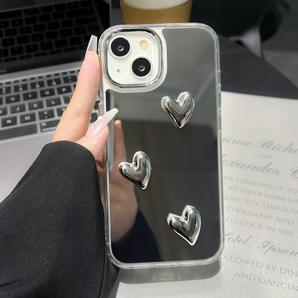 3D Love Heart Mirror Phone Case