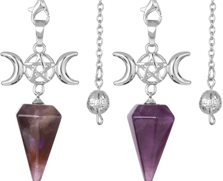 Triple Moon Pentacle Crystal Pendulums