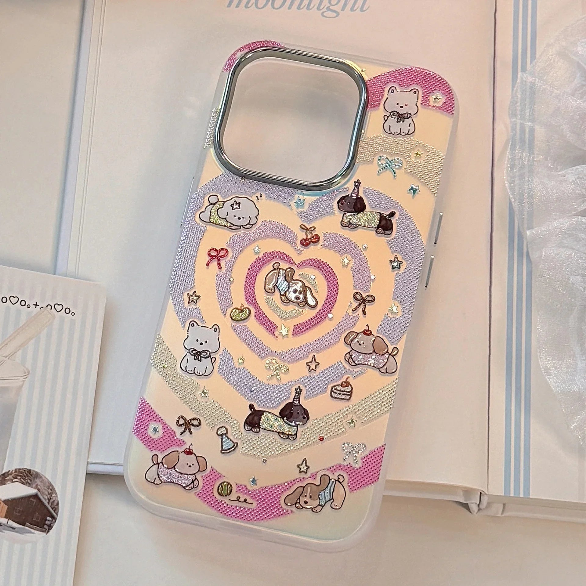 Korean Gilding Laser Colorful Love Heart Cartoon Puppy Phone Case For iPhone