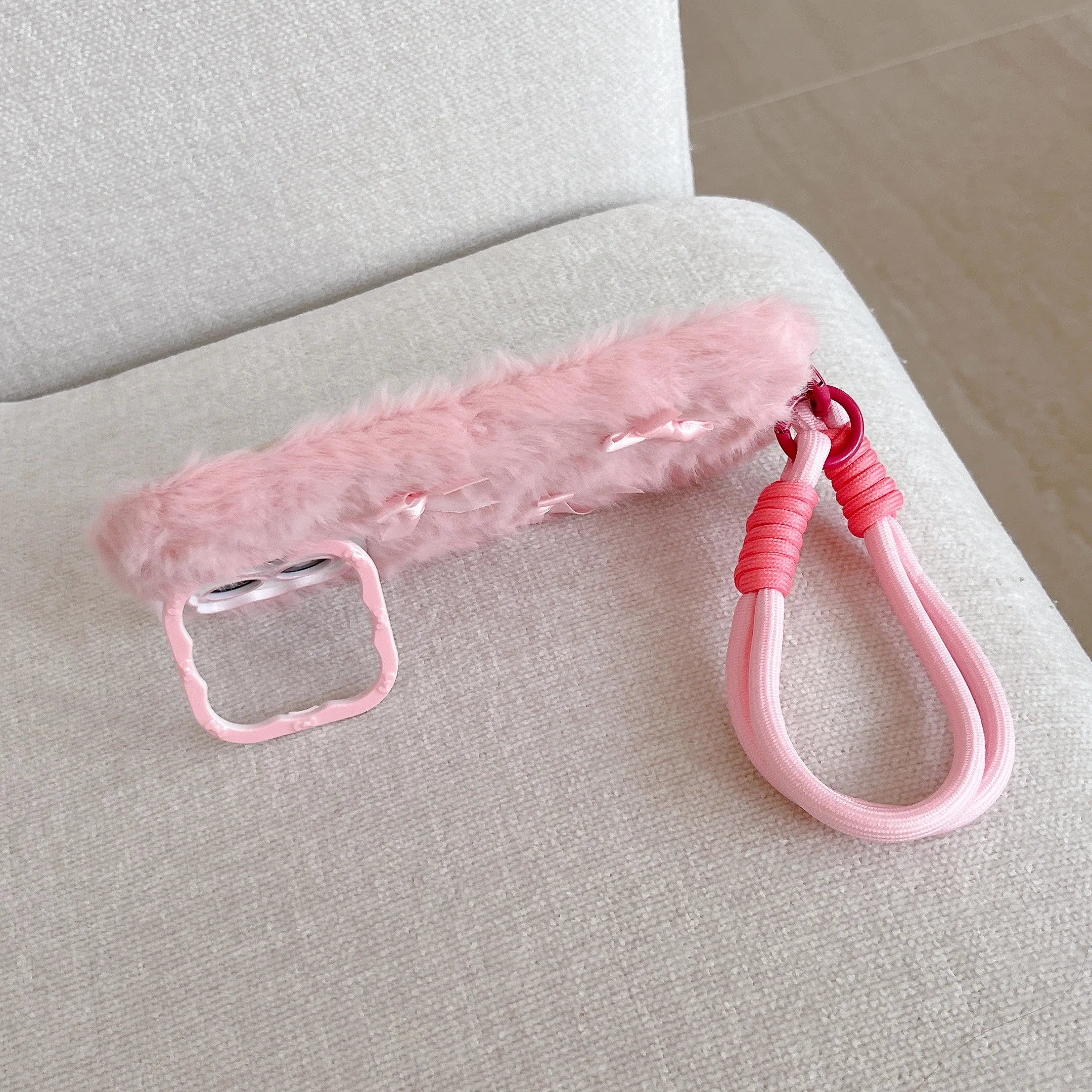 Simple Solid Color Plush Bow Pearl Plush Phone Case