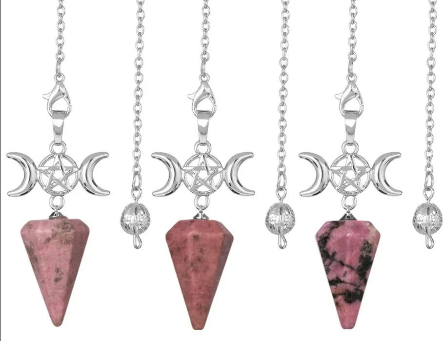 Triple Moon Pentacle Crystal Pendulums
