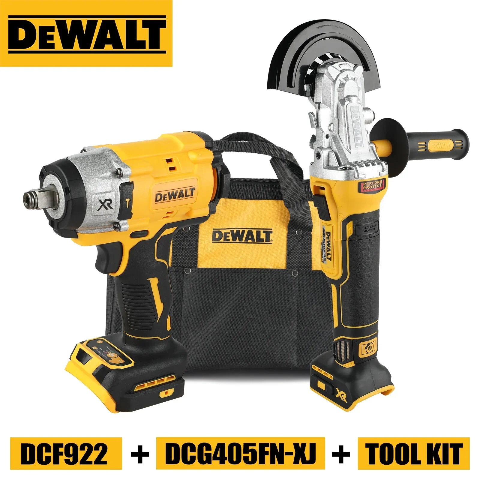 DEWALT Power Tool Bundle - DCD805, DCF805, DCF922, DCG405fn & 405nt and tool kit- Perfect for DIY and Professional Use