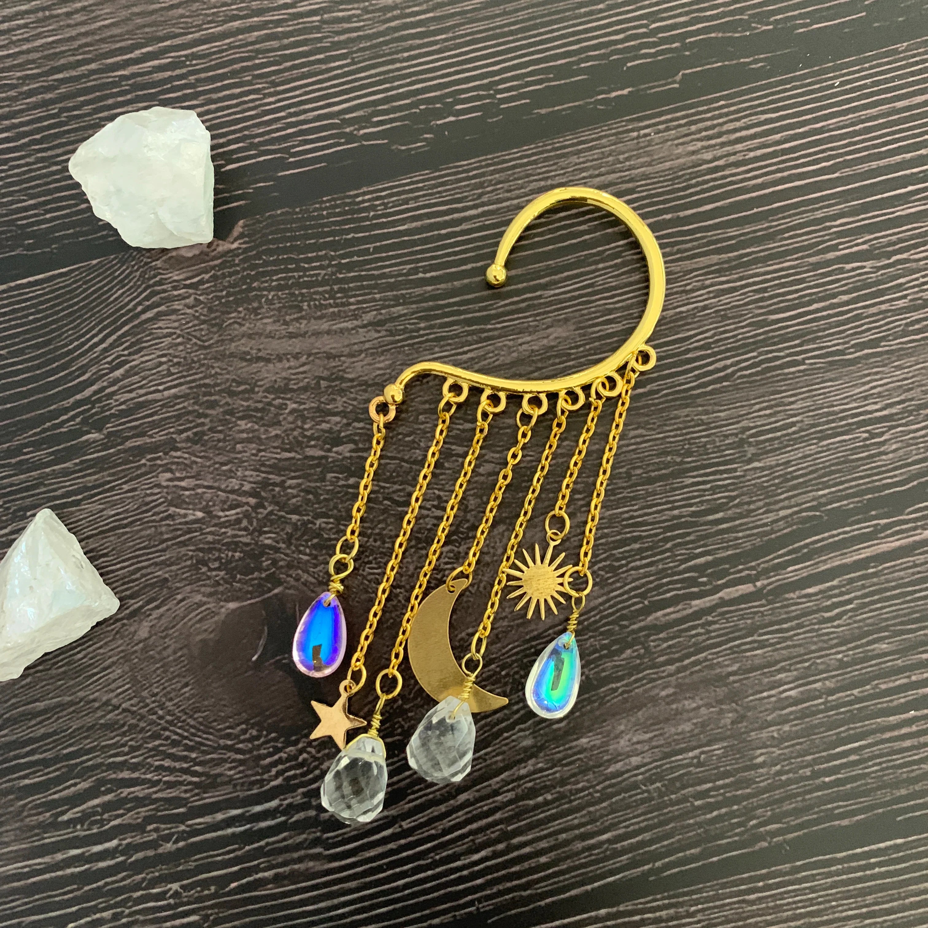 Gold Ear Cuff Charm Crystal Earrings