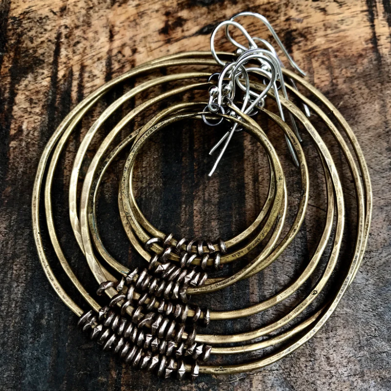 Brass Hoop Earrings with Heishi